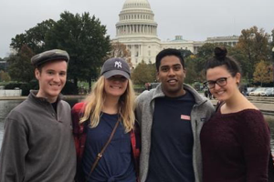 Washington Semester Ambassador Maggie Gates with three friends in front of the U.S. Capitol