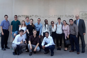 Mihretabe and classmates in front of the International Monetary Fund building