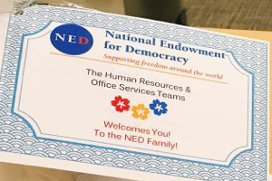 A welcome certificate for Jiyoun Yoo from the National Endowment for Democracy
