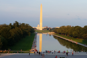 The Washington Monument mirrored in the Reflecting Pool