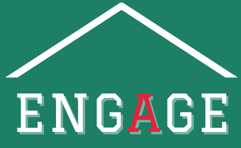 Engage Logo the word engage with a roof over it
