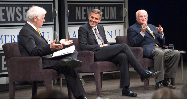 SOC's Nick Clooney was joined by his son, actor/director George Clooney, and Bill Small of the National Television Academy for a screening of Good Night and Good Luck. The event was part of the Reel Journalism&reg; series, sponsored by SOC and the Newseum.