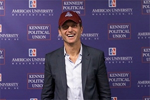 Tony Goldwyn wearing an American University hat
