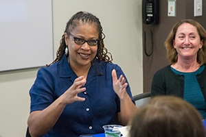 Kogod professor Sonya Grier at a panel discussion in the University Library.