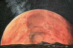 Howard McCurdy painted this image of Mars, and it hangs in his office in Ward Circle Building.