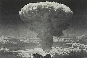 A photo of the mushroom cloud resulting from the atomic bombing of Nagasaki, Japan, on August 9, 1945. Photo courtesy of Library of Congress.