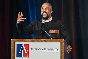 Common spoke, and even did an AU-centric freestyle, in Bender Arena. Photo: Jeffrey Watts.