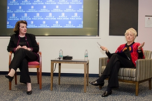 Left to right: Dianne Feinstein (D-CA), and author Ellen Malcolm