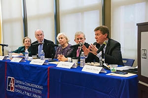 Right to left: Neil Kerwin, Daniel J. Fiorino, Martha Joynt Kumar, Howard McCurdy, and Janice Lachance