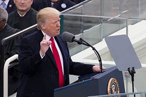 Donald Trump gives his presidential inaugural address on January 20, 2017.
