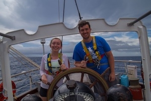 CAS students Devin Kuhn and Jacob Atkins aboard the SSV Robert C. Seamans.