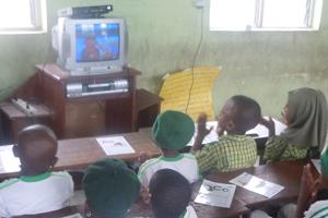 Children in Nigeria watching Sesame Street