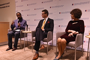 Ibram X. Kendi shown with Robert Benz and Nettie Washington Douglass.