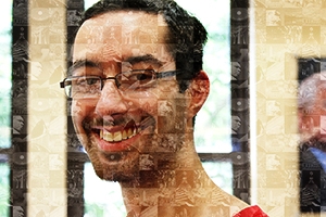A portrait of Kevin Sutherland, SPA/BA ’13, using a mosaic of photos he took.