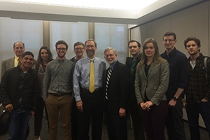 EPA Deputy Administrator Stanley Meiburg, sixth from left, talks with SPA students about career in environmental policy.