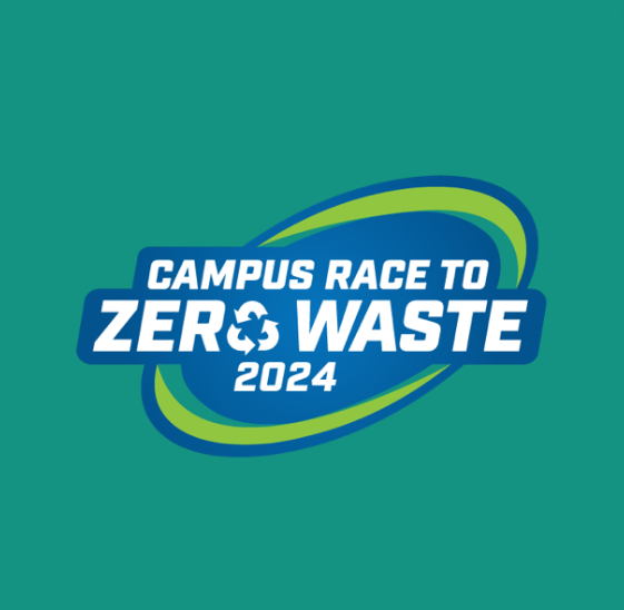 Green, blue, and white Campus Race to Zero Waste 2024 logo