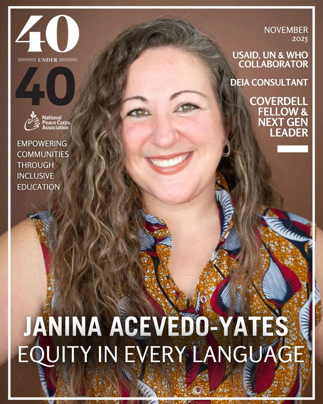 Janina Acevedo-Yates smiling on 40 Under 40 cover Janina Acevedo-Yates smiling on 40 Under 40 cover