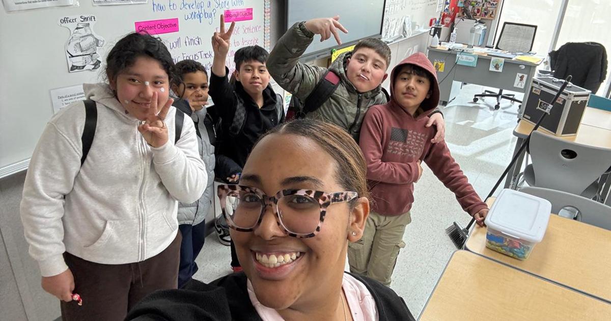 Nicole Alvarez with students in her classroom. Nicole Alvarez with students in her classroom.