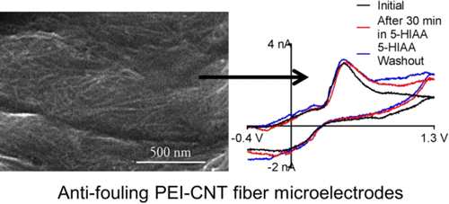 Ant-fouling PEI-CNT fiber microelectrodes