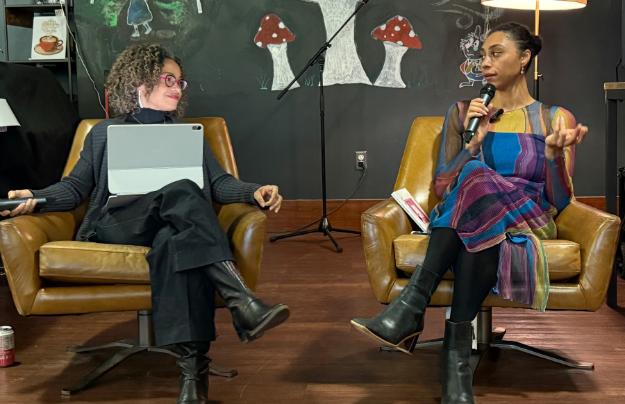Sara Clarke Kaplan and Mali Collins in conversation at an event at The Bridge Cafe.