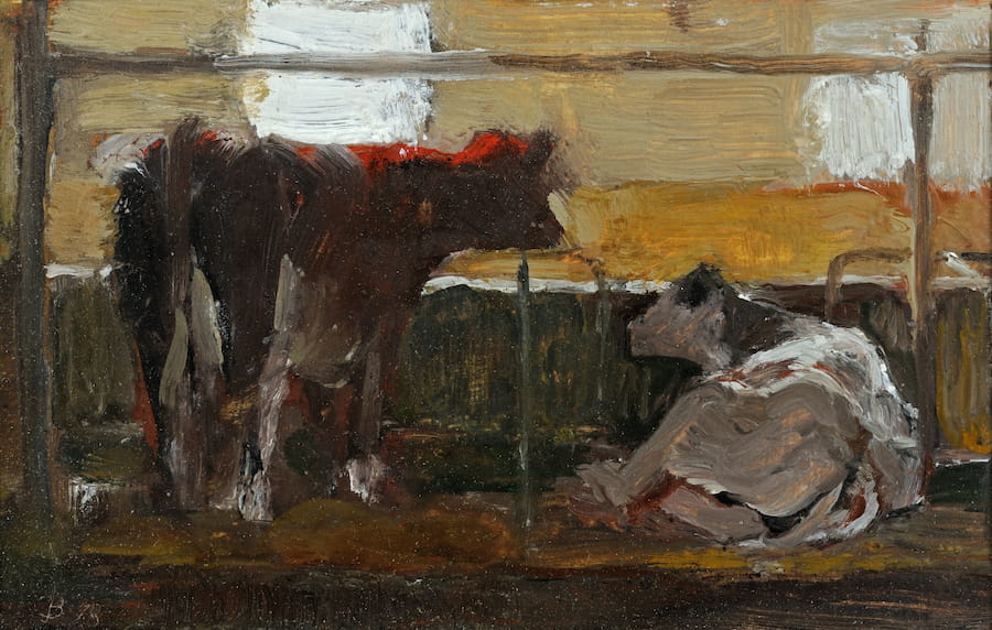 Jack Boul, Two Cows, 1978. Oil on canvas, 5.25 x 3.25 inches. Courtesy of the artist