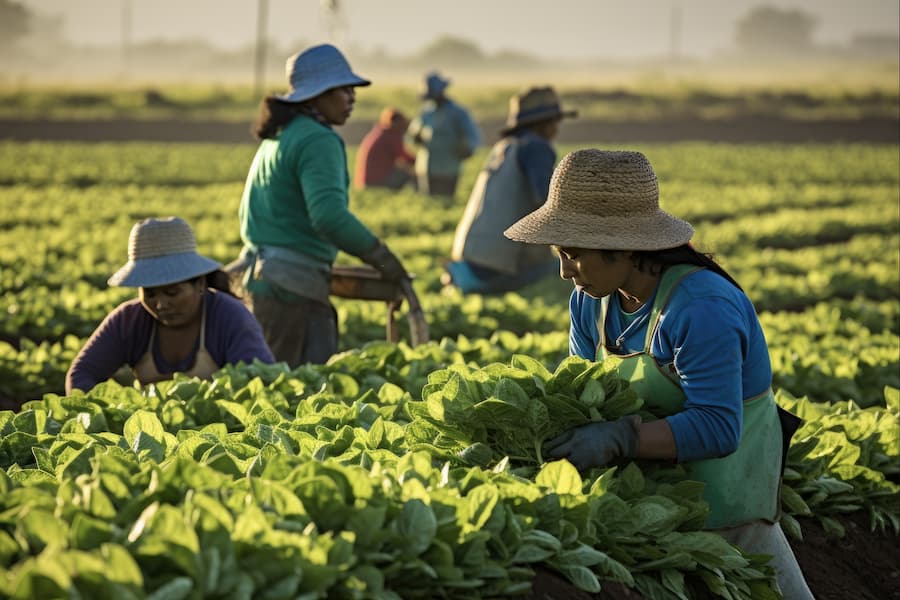 Agricultural workers harvesting crops