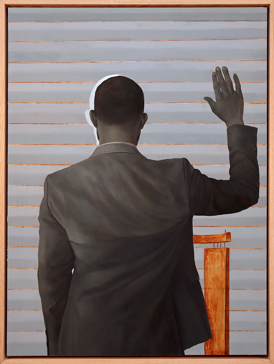Kyle Hackett, After Return Investment, 2024, Oil on aluminum, 41 x 31 in.  