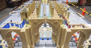 Aerial view of in-progress LEGO Cathedral