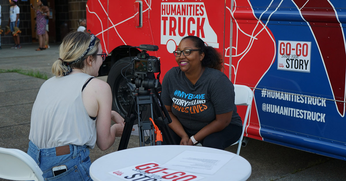 The humanities truck on site in the cumminity