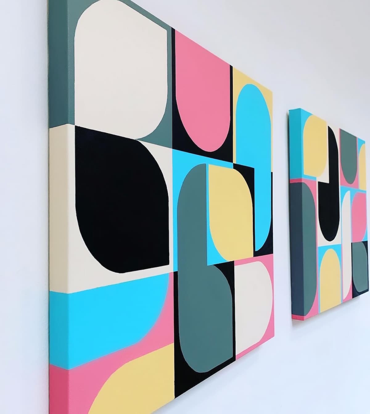 Shapes of Passage I & II, paintings by Genie Ghim