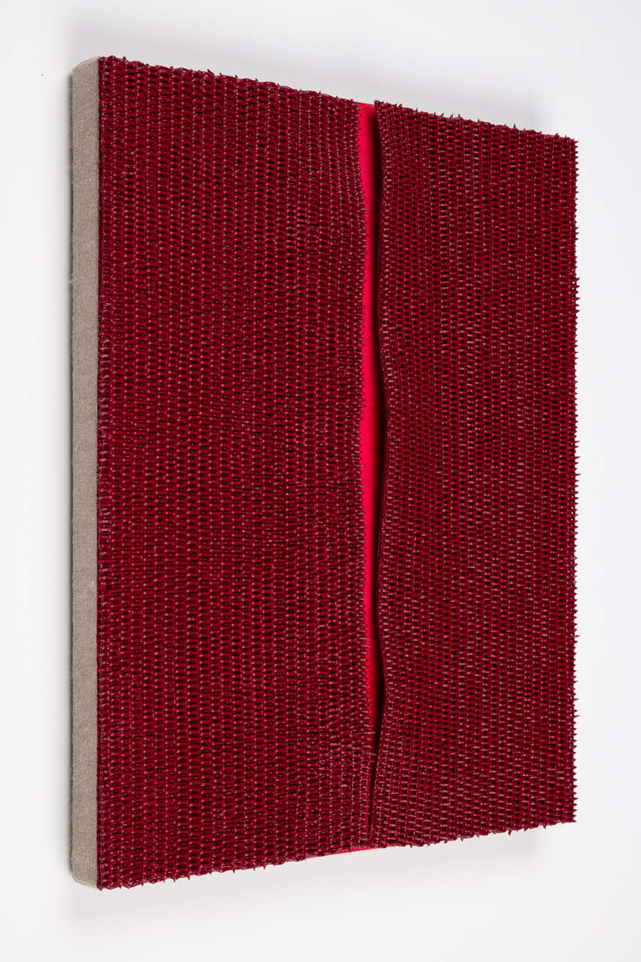 Danielle Mysliwiec, Slit, 2025, Extruded oil paint on linen armature on linen-covered wood panel, 14 x 11 x 1 in.
