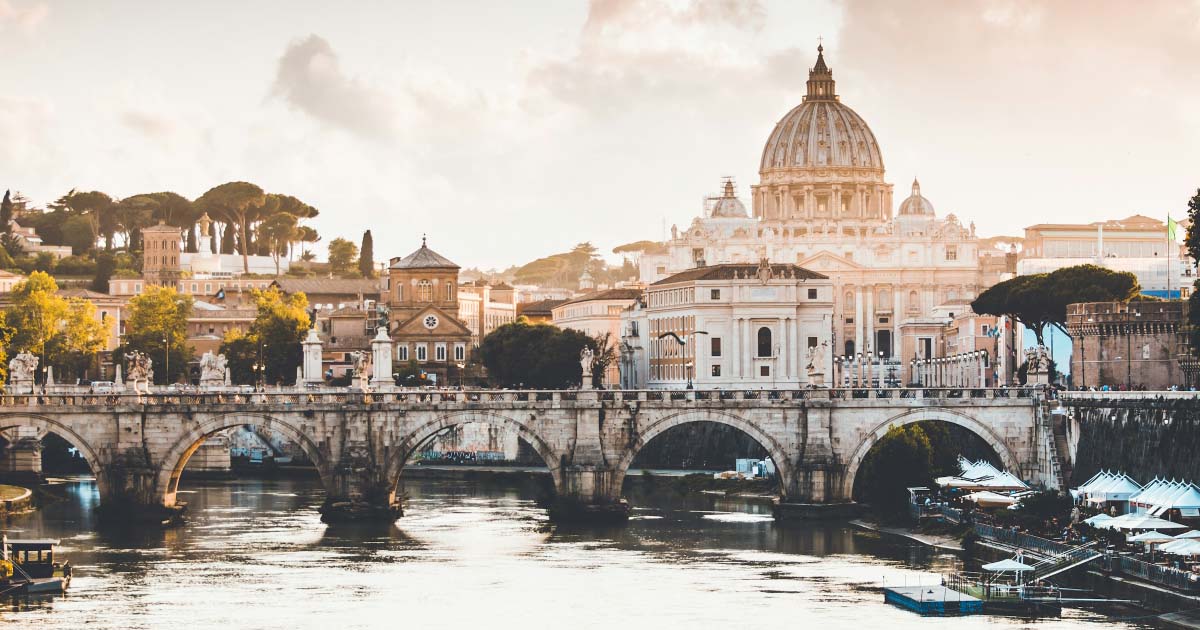 St Peter's Basilica viewed from the Tiber River