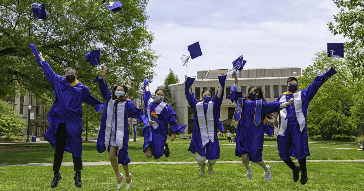 student's jumping after graduation