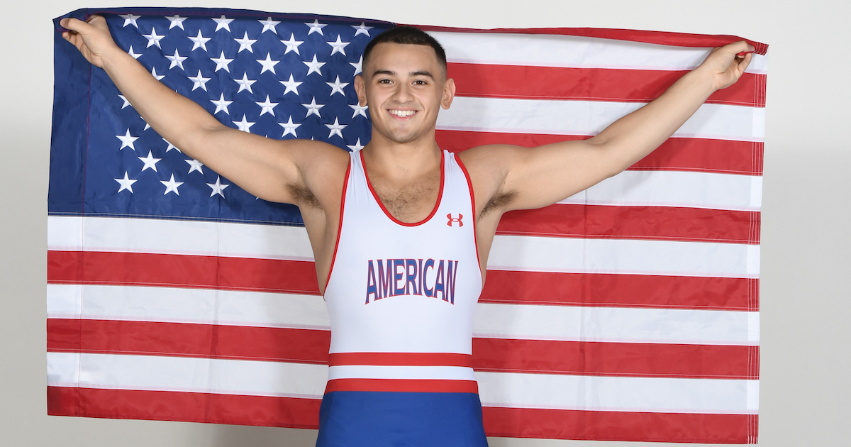 Wrestler with American Flag