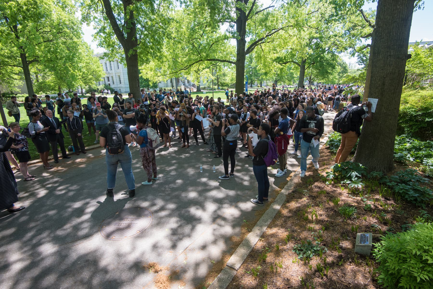 Students gather to organize a protest on campus.