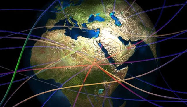 globe with travel routes