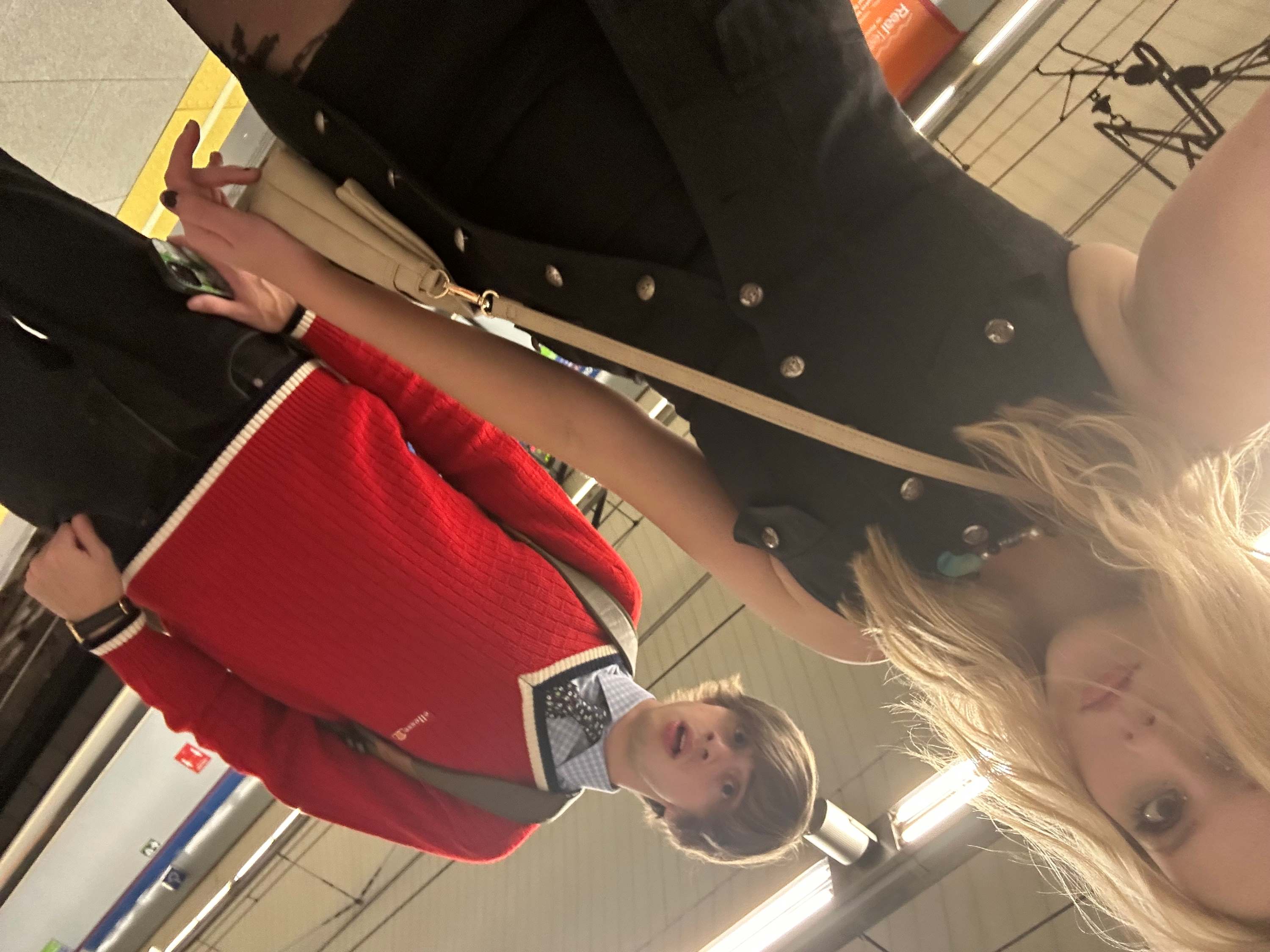 two people on train platform