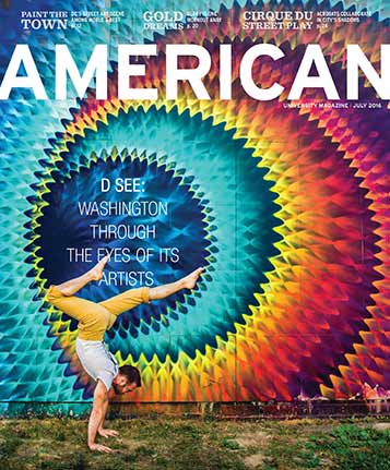 July 2016 cover of American magazine with a vibrant street mural