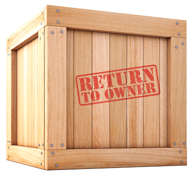 Museum crate stamped with "return to owner"