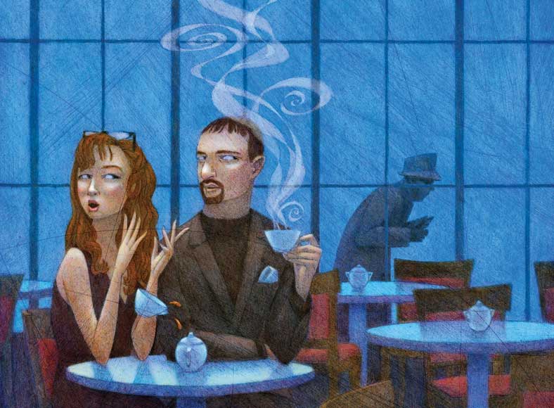Illustration of a couple at a coffeehouse