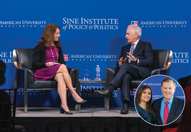President Sylvia Burwell chats with Sen. Bob Corker at the Newseum