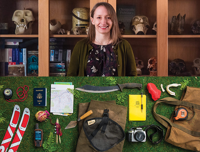 anthropologist Becca Peixotto and the contents of her bag