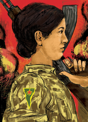 female soldier holding a gun