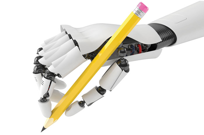 robot hand holding a pencil