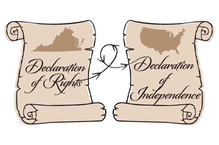 two documents labeled Declaration of Rights and Declaration of Independence