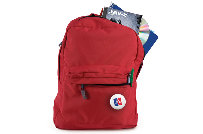 backpack with Jay-Z CD