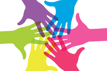 colorful hands joining togetherl