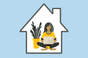 Illustration of woman working on laptop inside home
