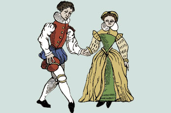 Illustration of a medieval era man and woman holding hands