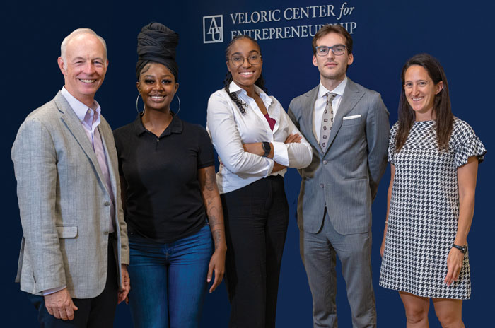 faculty and students at AU's Veloric Center for Entrepreneurship